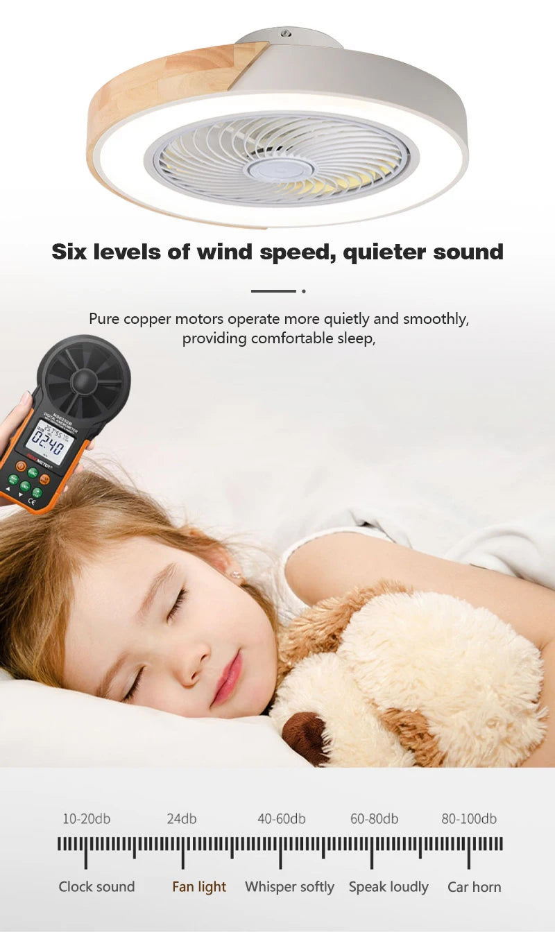 Smart LED Ceiling Fan with Light Wood Living Room Bedroom APP Remote Control 6 Speed Low Floor Electric Fan 52CM Fan Lighting