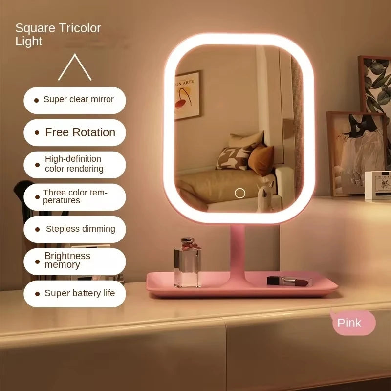 3 Colors LED Lighted Vanity Mirror Unique Designer Touch Control Makeup Mirror for Bedroom Dressing Table Desktop Gifts Women