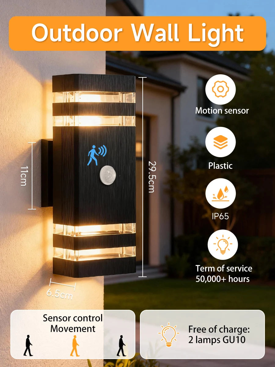 Smart Outdoor Wall Light Waterproof LED Wall Lamps Motion Sensing Porch Lights Exterior Sconce Lamps For Balcony Garden Backyard