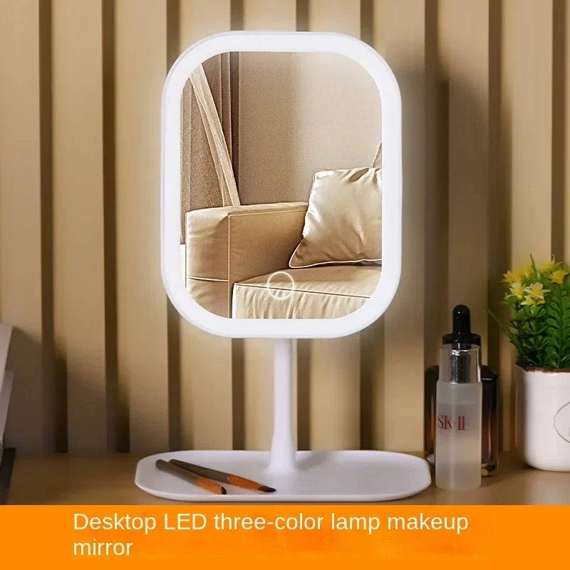 3 Colors LED Lighted Vanity Mirror Unique Designer Touch Control Makeup Mirror for Bedroom Dressing Table Desktop Gifts Women