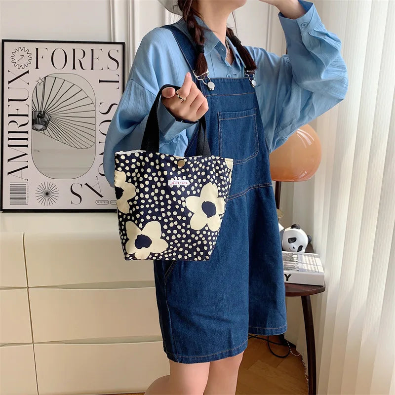 Women's Beauty Flower Canvas Bag Outside Shopping Toiletry Phone Oagnzier Storage Bags Korean Cloth Handbags Lunch Box Bento Bag
