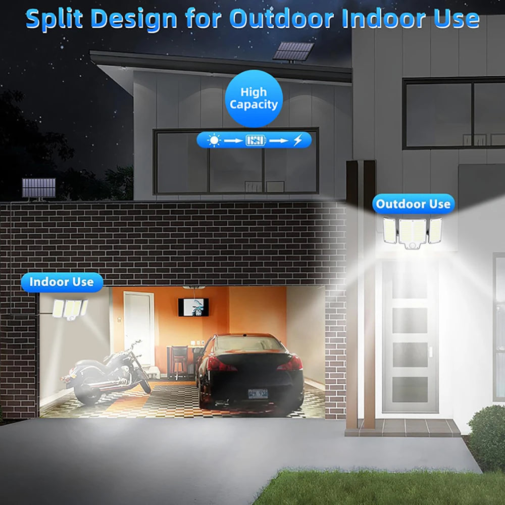 Solar Motion Sensor Lights with Remote,Outdoor Security Flood lights 3 Heads,3 Lighting Modes for Garden Camping 280 Leds-280LED