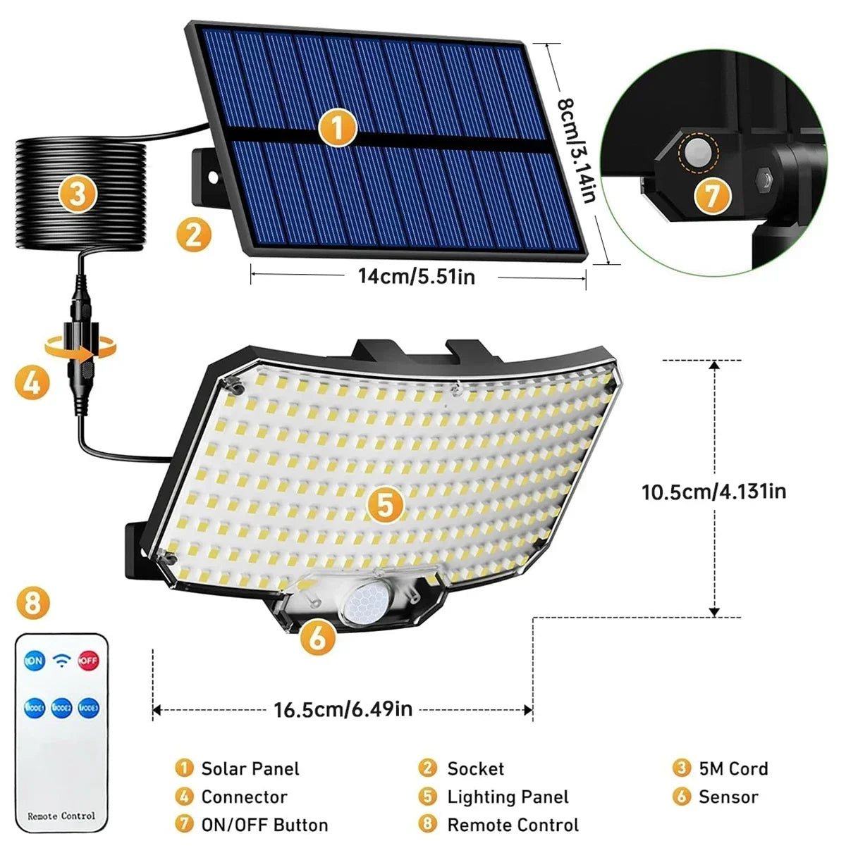 Solar Motion Sensor Lights with Remote,Outdoor Security Flood lights 3 Heads,3 Lighting Modes for Garden Camping 280 Leds-280LED