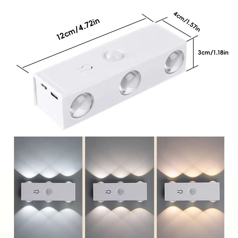 Smart Magnetic LED Wall Lamp with Motion Sensor Night Light 3 Color/Multicolor USB-Powered for Bedroom Living Office Wardrobe
