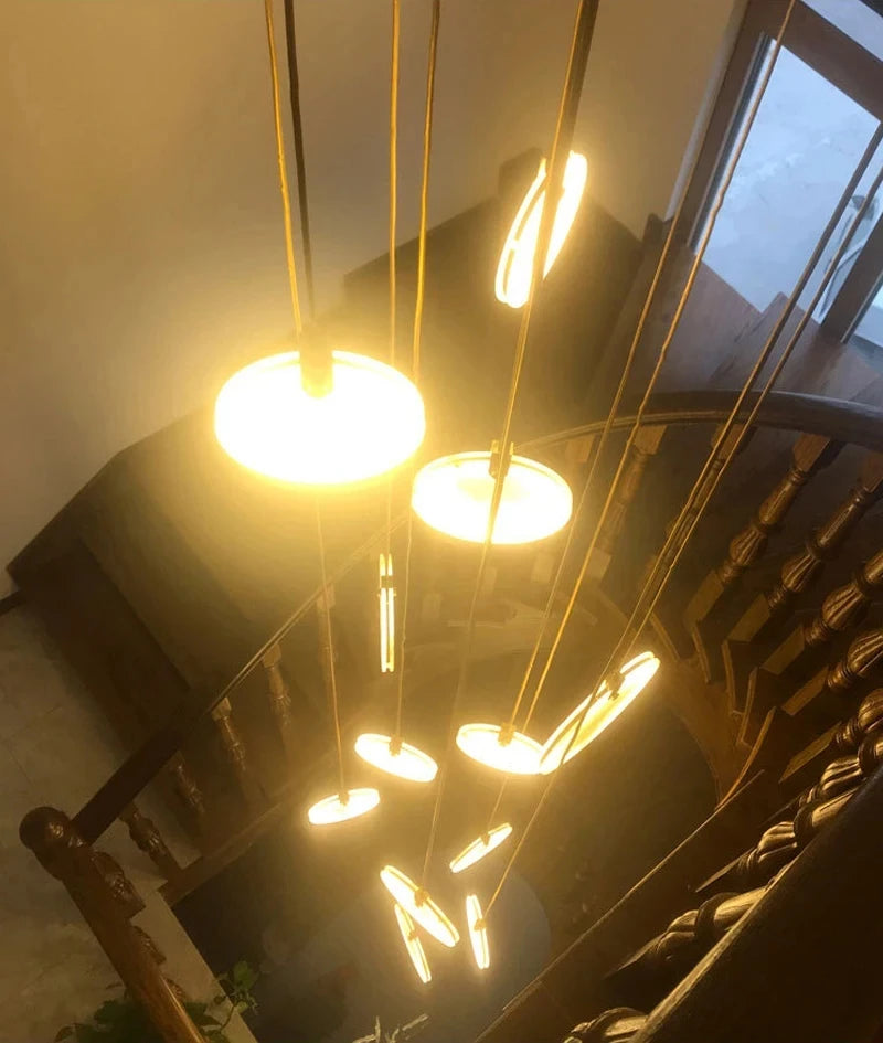 Modern Decorative Lighting Attic Lobby LED Chandelier Luxury Living Room Staircase Marble Pendant Light Villa Ceiling Chandelier