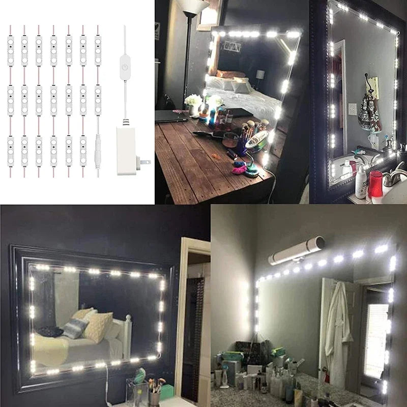 Led Vanity Mirror Lights Kit Vanity Make Up Light Dressing Table Strip Light Touch Control Dimmable Waterproof Mirror Front Lamp