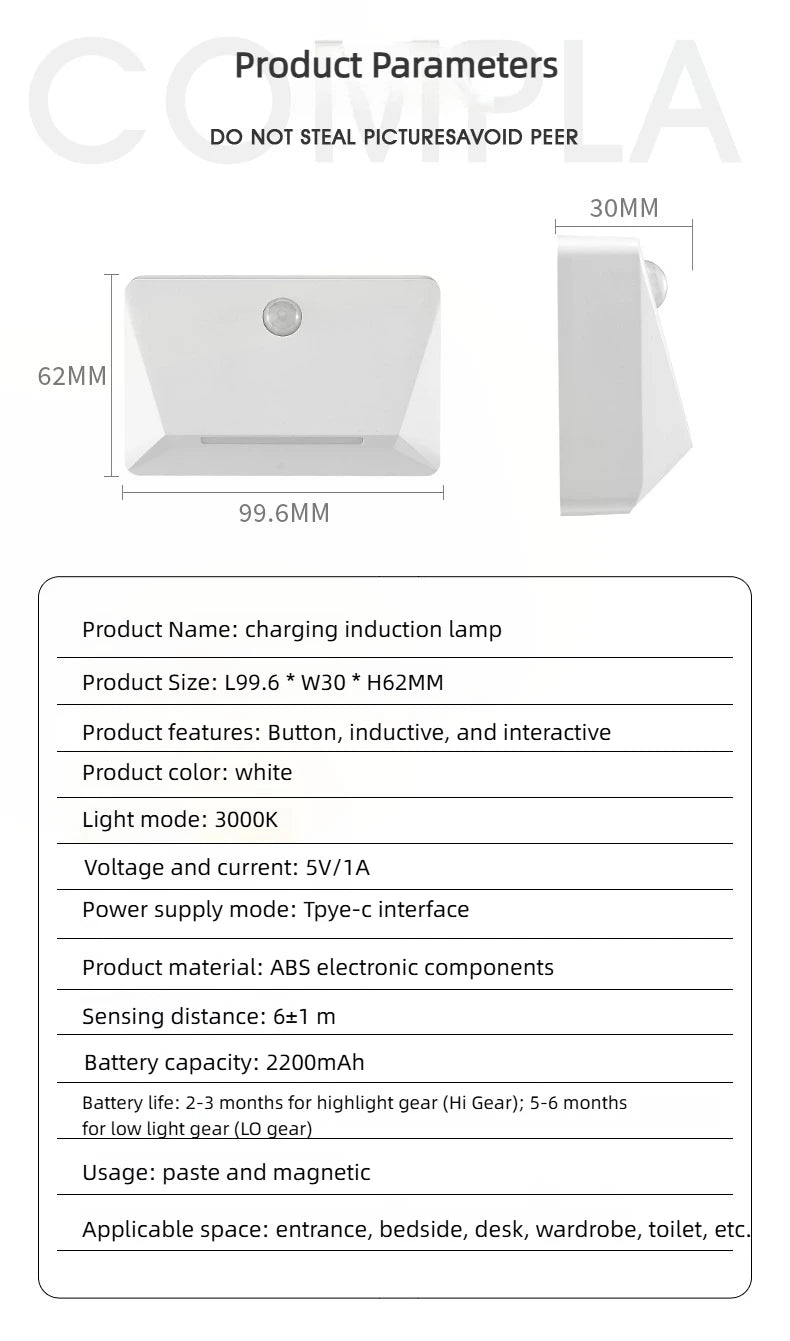 Smart Motion Sensor LED Wall Light - 2200mAh USB-C Fast Charge, 3 Adjustable Brightness, Multi-Device Link for Indoor/Outdoor Security Lighting