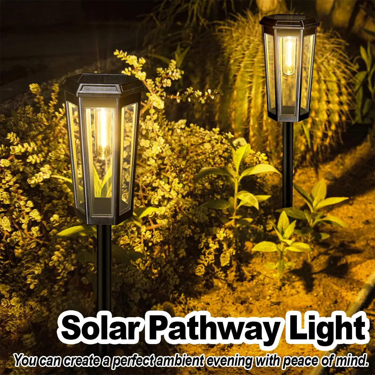 Solar Walkway Led Filament Warm Lamp Powered Lights Outdoor Driveway Waterproof Automatic Pathway Hotel Lawn Decorative Lighting