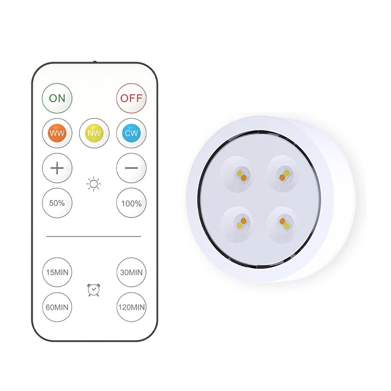 Smart Wireless Remote Control Dimmable Night Light Decorative Kitchen Closet Staircase Lighting 3 Colors 8 LED Puck Light