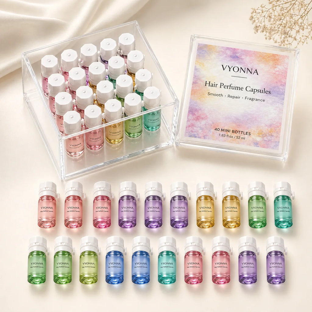 Hair Perfume Oil,40 Mini Bottles Capsules with 10 Scents,2-in-1 Leave-In Hair Serum,for Frizzy,Dry & Damaged Hair Long-Lasting
