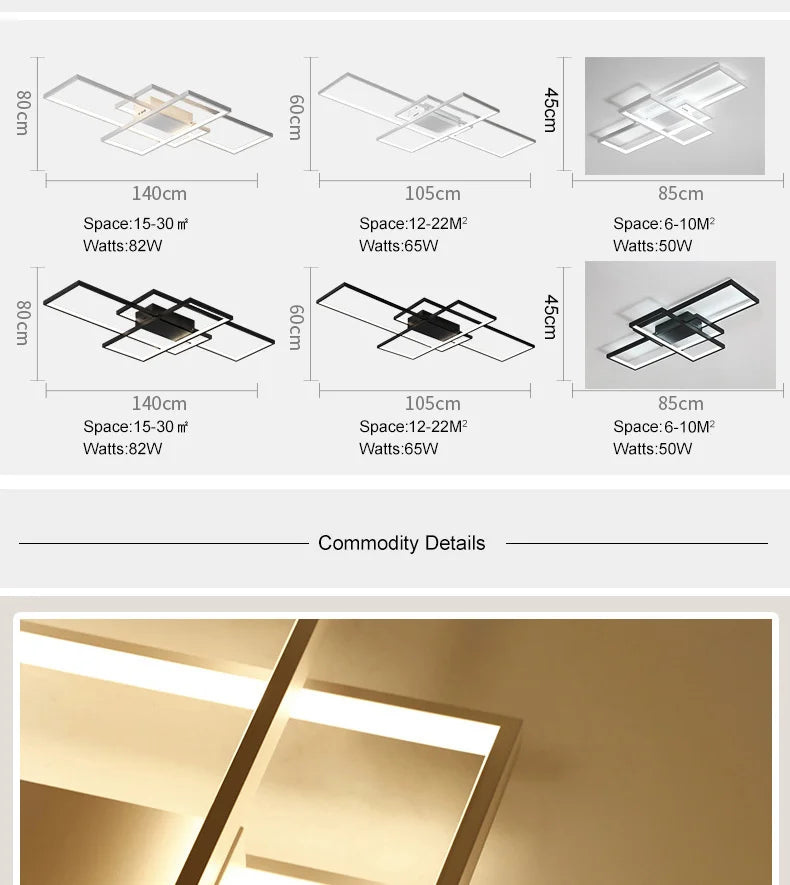 Smart Home Alexa Rectangle Aluminum Modern Led Ceiling Lights For Living Room Bedroom 85-265V White/Black Ceiling Lamp Fixtures