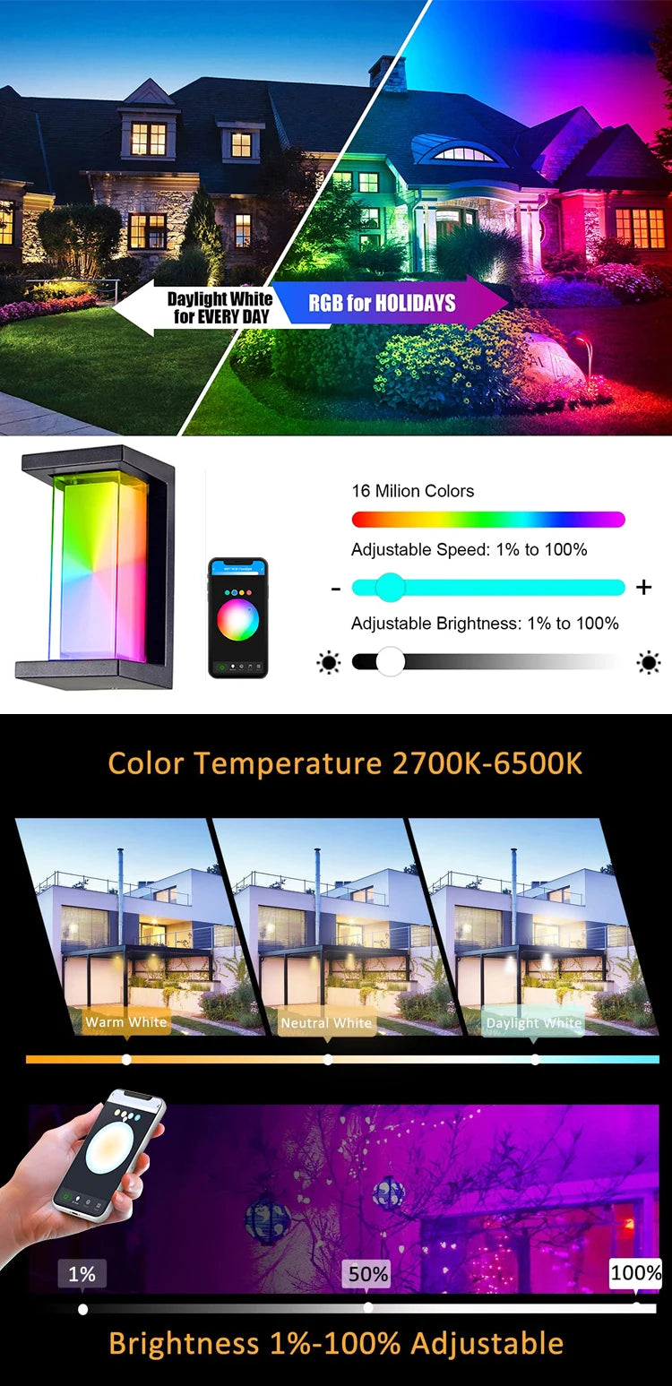 Smart WiFi LED Wall Lamp Indoor outdoor with Alexa Remote Control  RGBCW Wall Light for House Porch Front Door