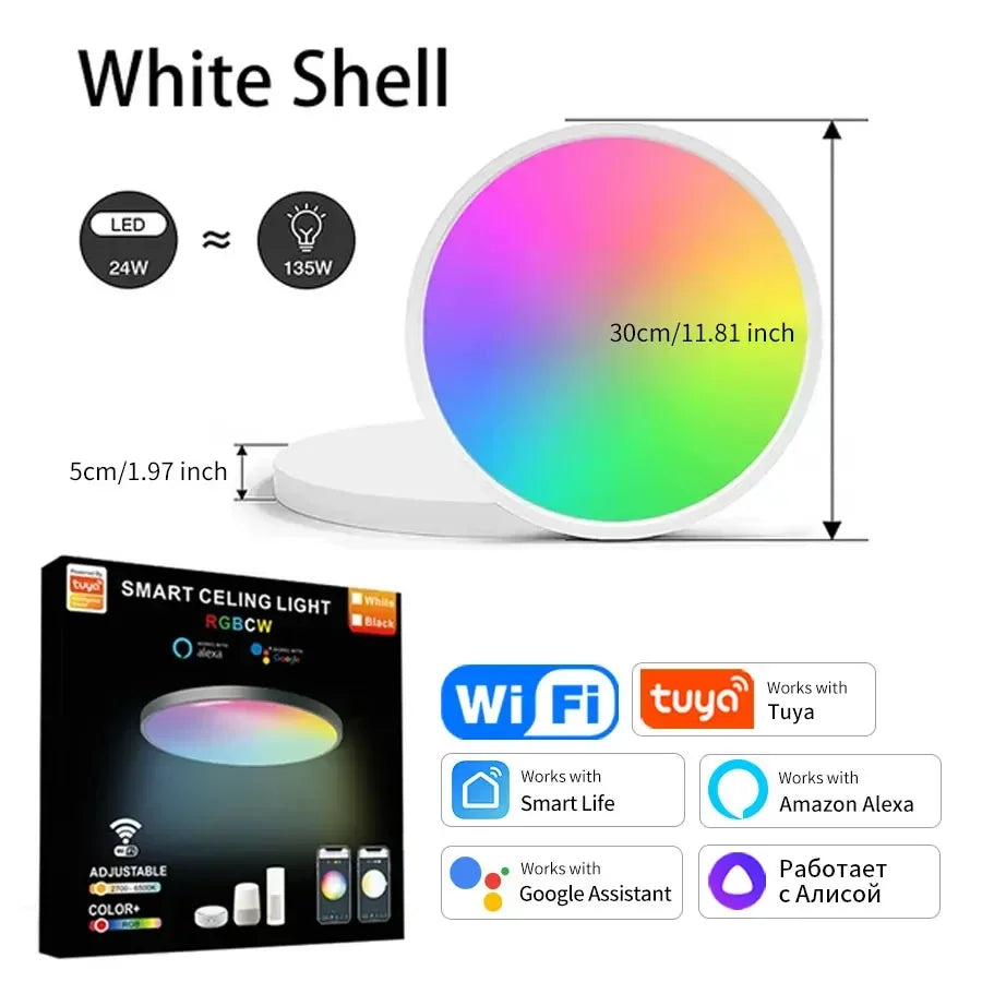 Tuya Smart WiFi LED Ceiling Light 220V APP Connection Wireless Switch Voice Control Comfortable Home Room Bathroom Lighting