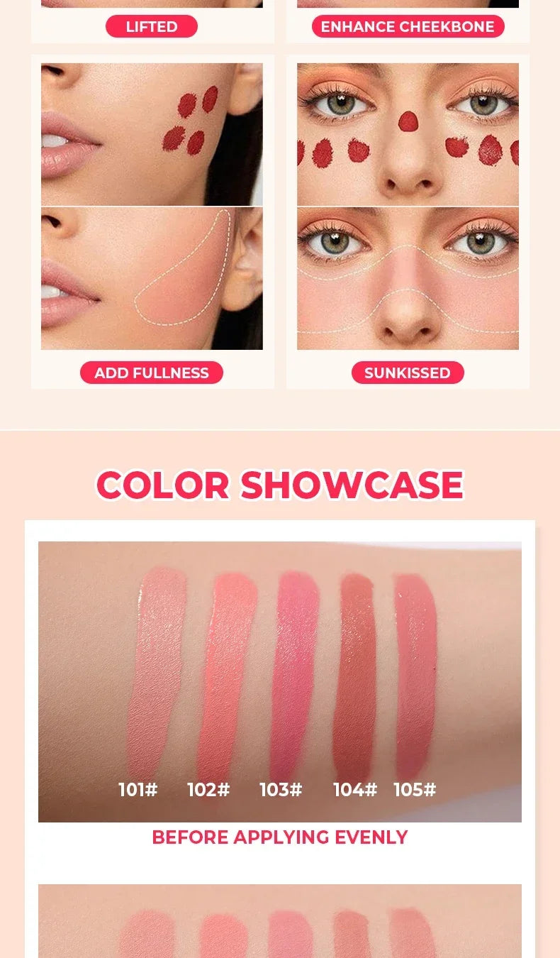 BEAUTY GLAZED 5 Colors Blush Serum Long Lasting Waterproof Natural Cheek Tint Blusher Matte Cream On Face Make Up Cosmetics