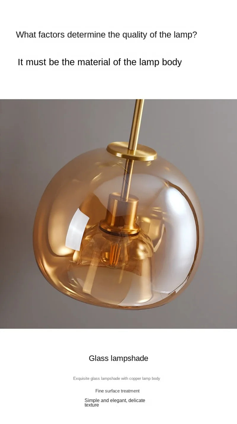 Nordic Modern Glass Ceiling Lamp Bedroom Bedside Restaurant Kitchen Bar Island  Hanging Led Chandelier Lights Indoor Lighting