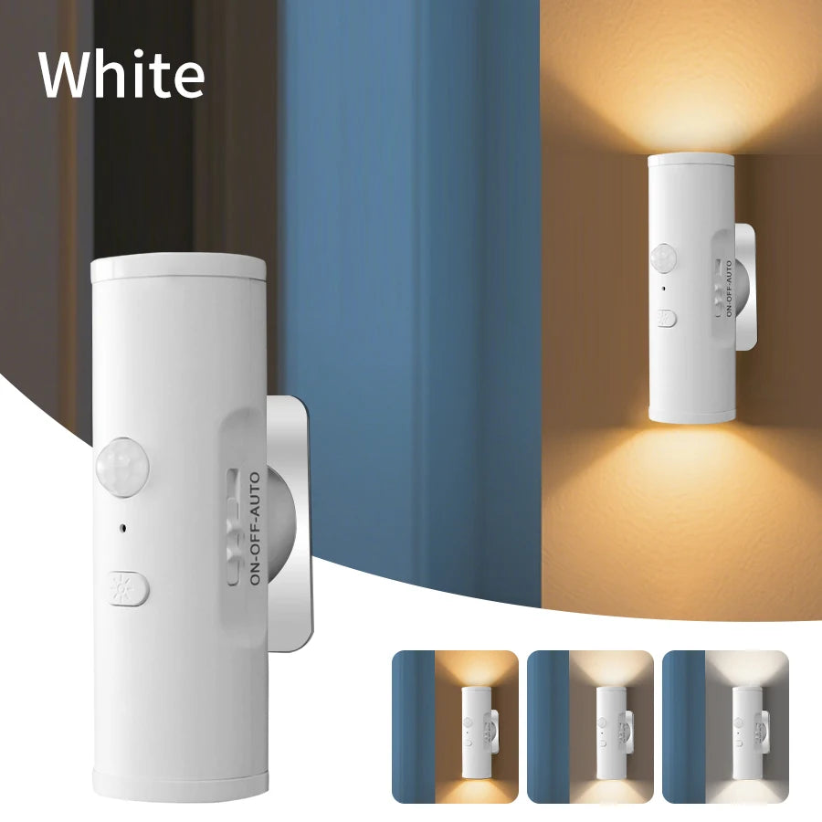 Motion Sensor LED Night Light Double-head Rechargeable Magnetic Wall Lamp Spotlight for Closet Stairs Aisle WC Bedroom Decor