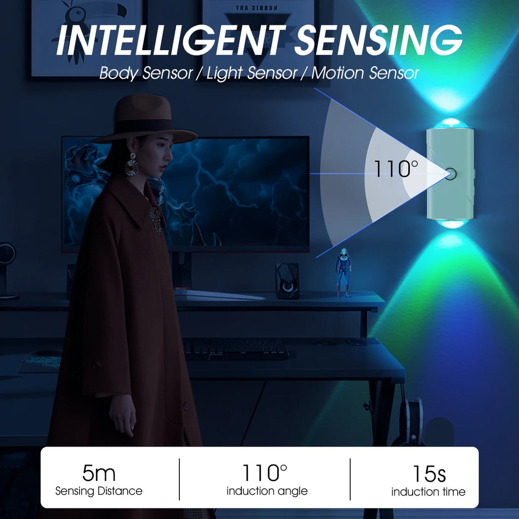 Smart Dual Sensor Night Light, 8 Lighting Modes RGB Ambient Lamp with Magnetic Installation for Home Decor Hallway Stairs