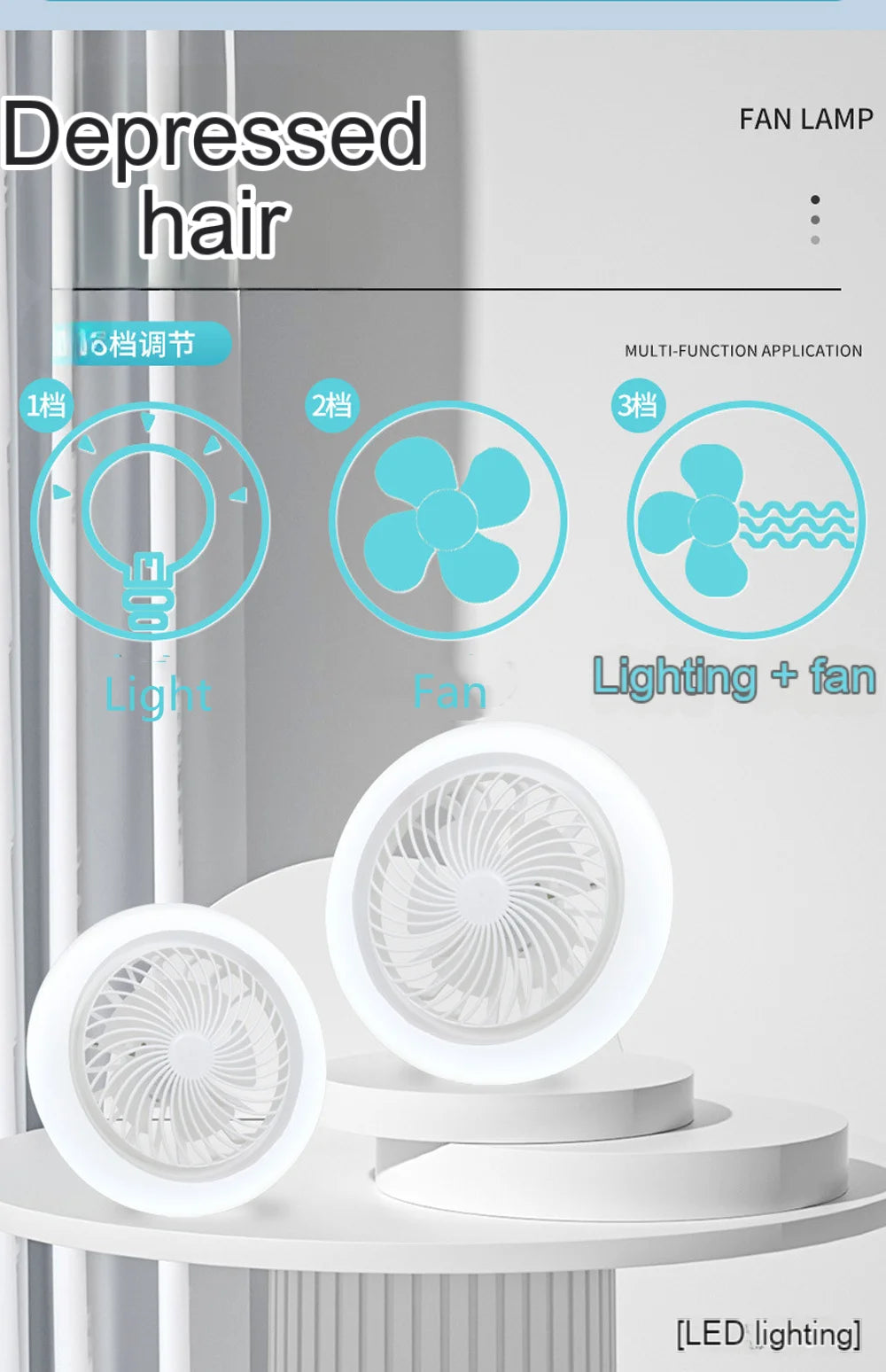 Smart 3-in-1 led Ceiling Fan Light with Remote Control 3-speed E27 AC85-265v for Bedroom Living Room Fan Lighting Tricolor white