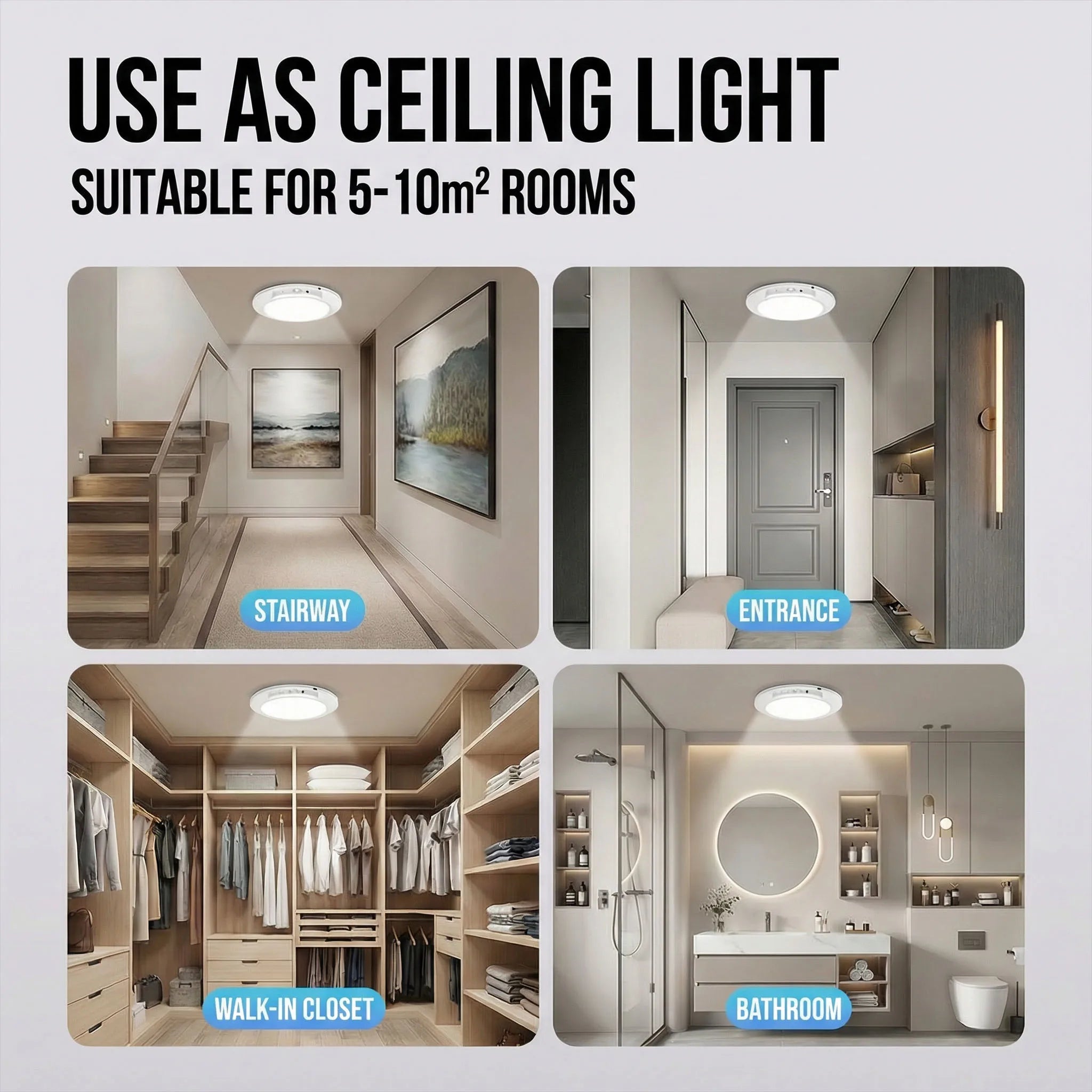 Motion Sensor Rechargeable LED Ceiling Light Round Wireless Security Light for Hallway Stairs Corridor Indoor Home Entryway
