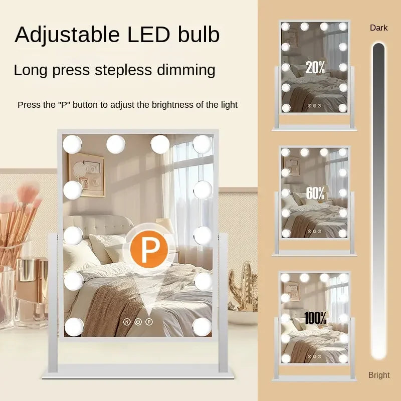 Hollywood-style Vanity Mirror with 9 LED Bulbs 3 Color Lighting Options 360° Rotation Perfect for Dressing Rooms and Bedrooms
