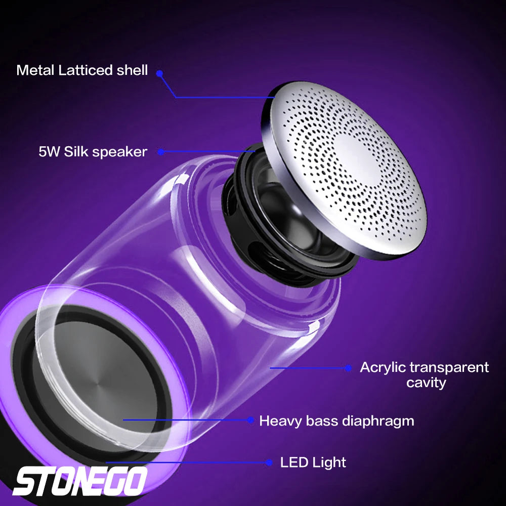 True Wireless Bluetooth 5.0 Speakers Transparent Design Breathing LED Light TWS Bluetooth Speaker TF Card AUX Audio Input