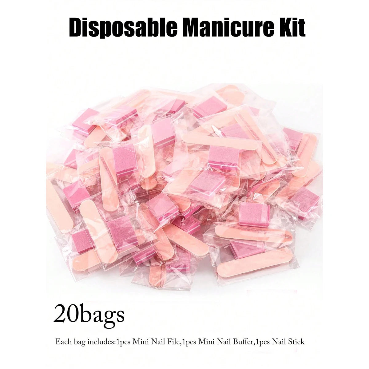 Manicure Kits, Individually Package 3pcs Press on Nail Kit - Nail Stick, Nail File, Nail Buffer for Salon Business Home