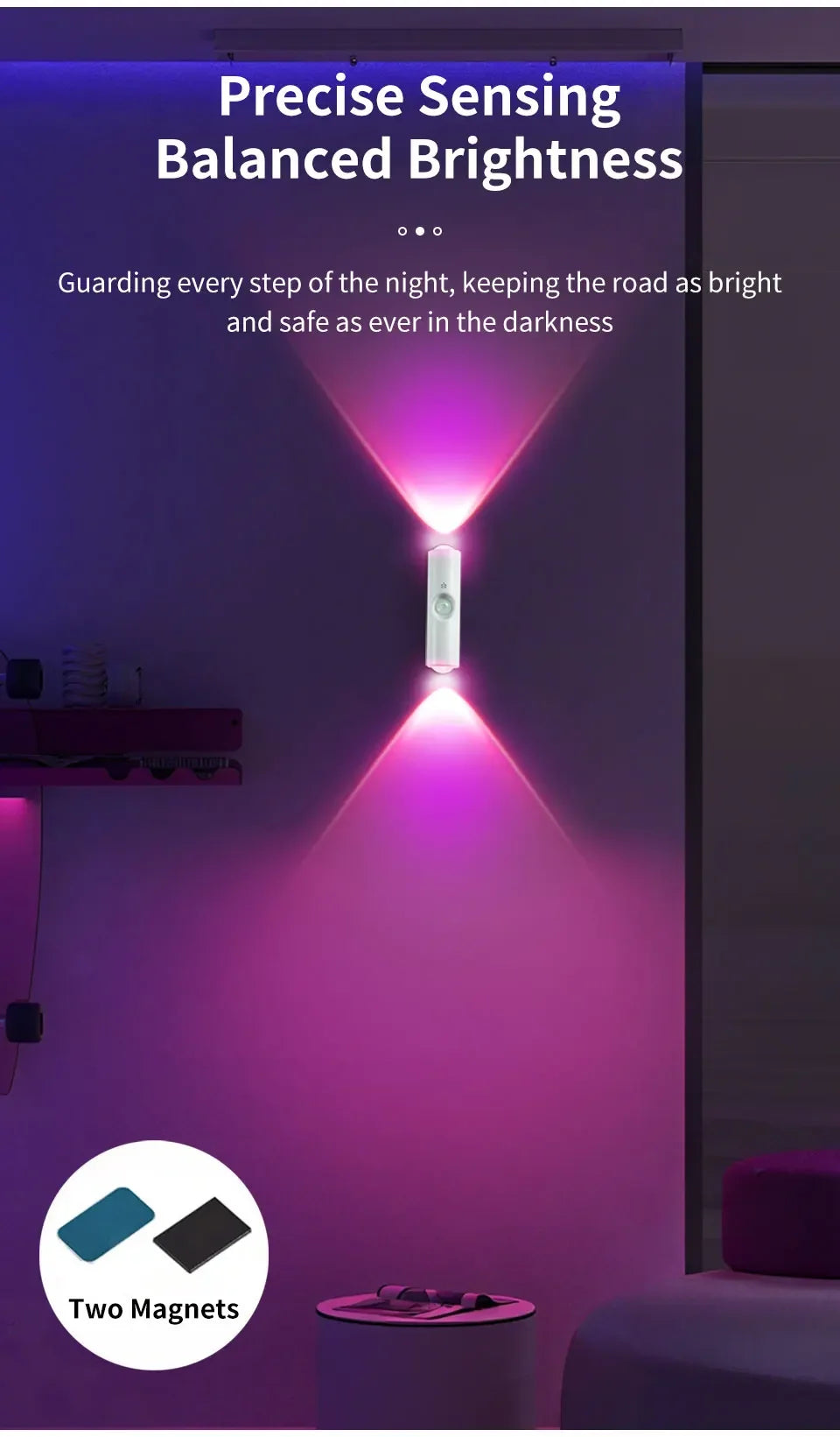 Motion Sensor Night Light 7 Color Change LED Wireless Wall Lamp Magnetic Rechargeable Spotlight for Bathroom Bedroom Living Room