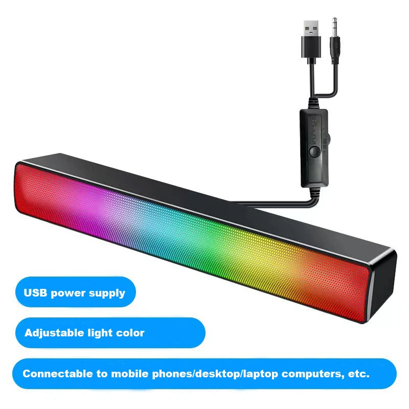 USB Bluetooth-compatible Powerful Computer Speaker Bar  Subwoofer Bass Speaker Surround Sound Box LED For PC Laptop Phone Tablet