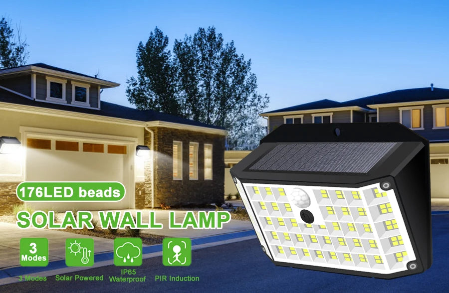 Solar Lights Outdoor Motion Sensor Solar Security Lights IP65 Waterproof with 3 Lighting Modes  Powered Wall Lights Outside