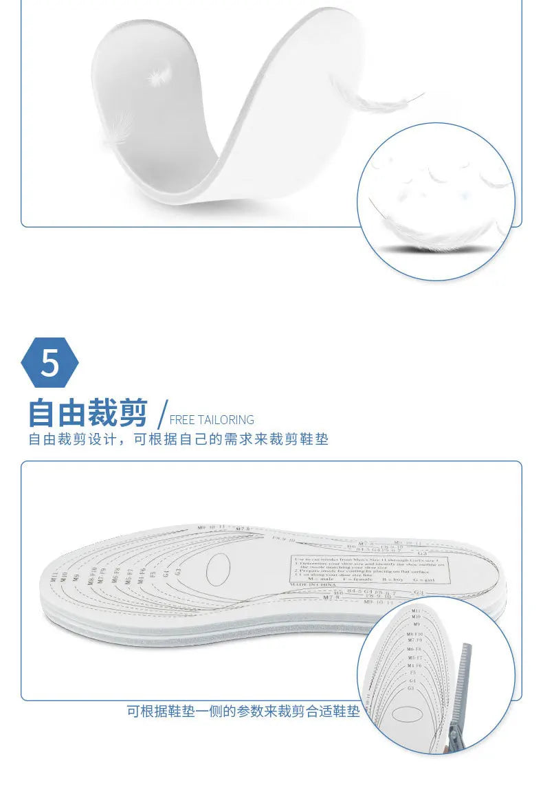 Memory Foam Sports Insoles For Shoes Men Women Sponge Foam Pad Shock-absorbing Comfort Insoles Shoe Inserts Cushion Can Be Cut