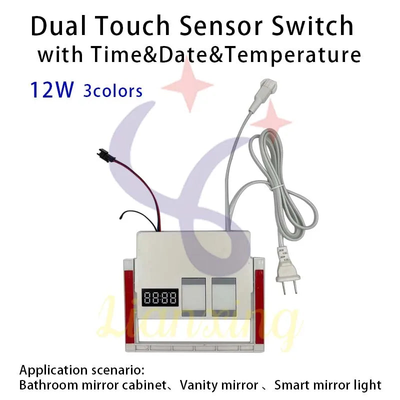 Strip light controller smart switch touch mirror dimmer 12W smart  touch sensor switch with Anti fog dual Touch Bathroom Mirror