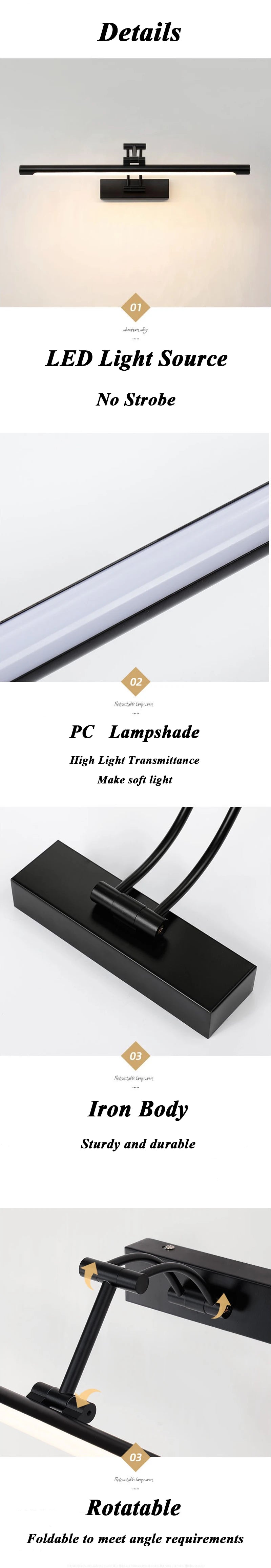 QUASHION Bathroom Mirror Wall Lamp LED Metal Foldable Cabinet Sconce Lighting Fixture Nordic Simple Modern Dressing Table Lustre