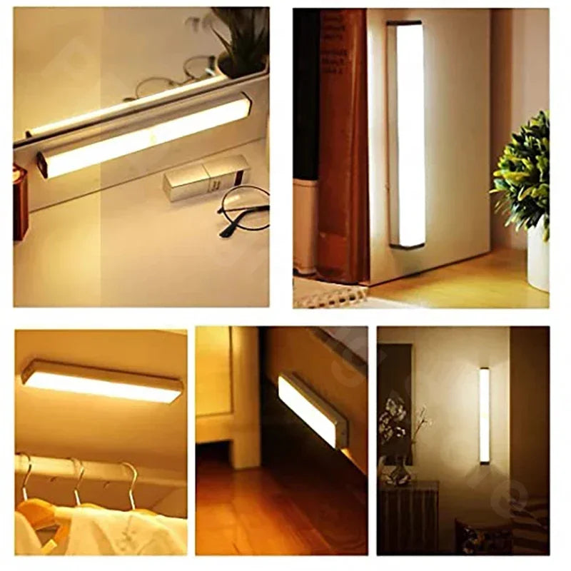 Motion Sensor LED Night Light with USB Charging Magnetic Mount Dimmable Under Cabinet Lighting for Stairway Wardrobe Convenience
