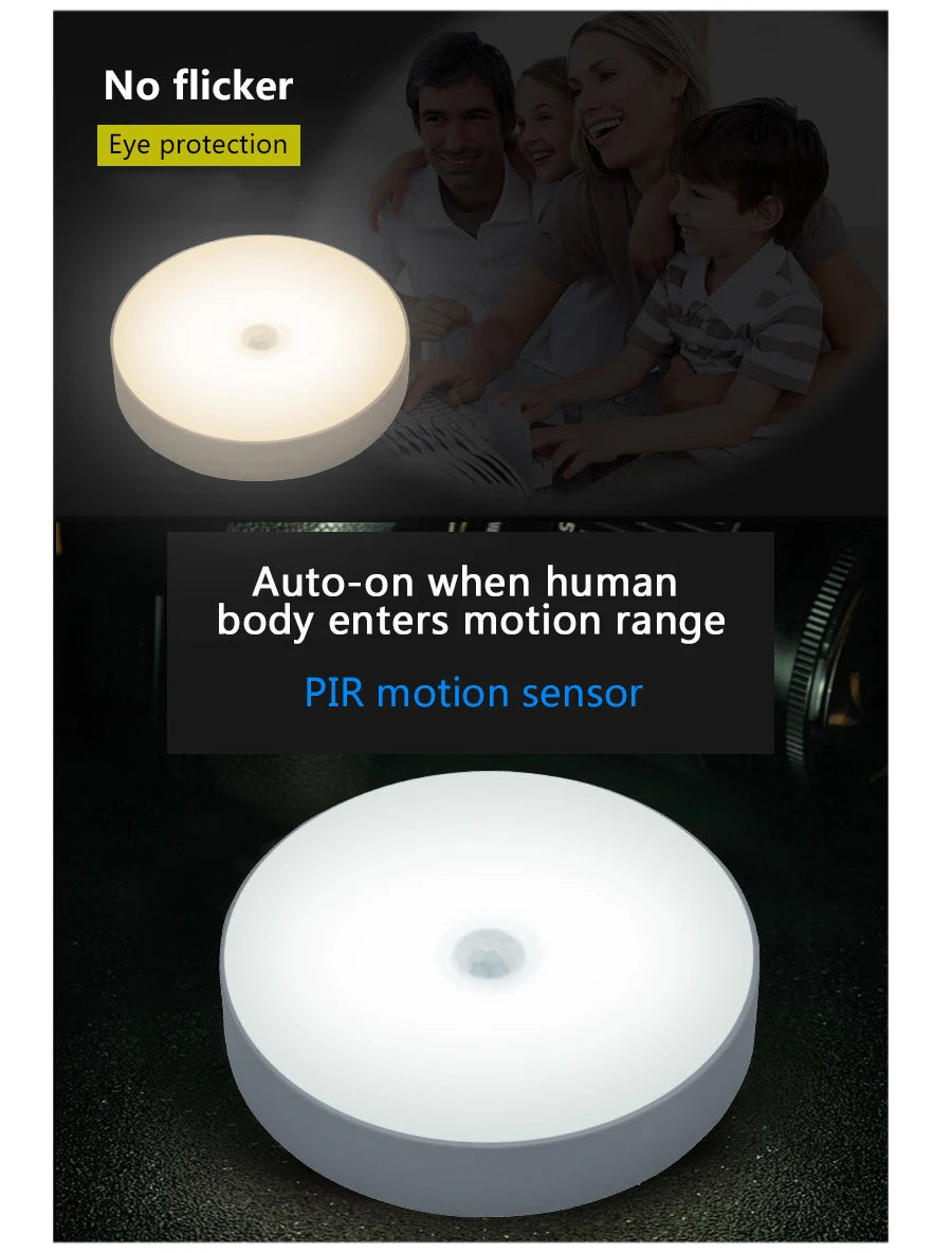 Motion Sensor LED Night Light USB Rechargeable Night Lamp for Kitchen Bedroom Stairs Hallway Cabinet Light Wireless Closet Light