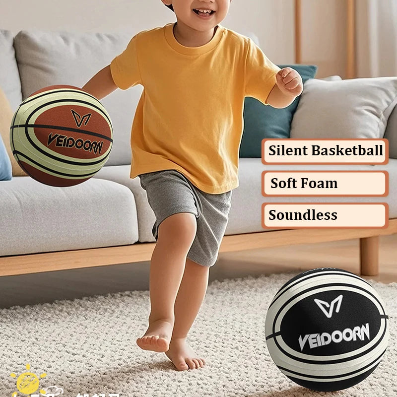 Silent Basketball with Cloth Cover No Bounce Noise Practice Training Ball for Kids PU Foam Soft Touch Perfect for Apartment