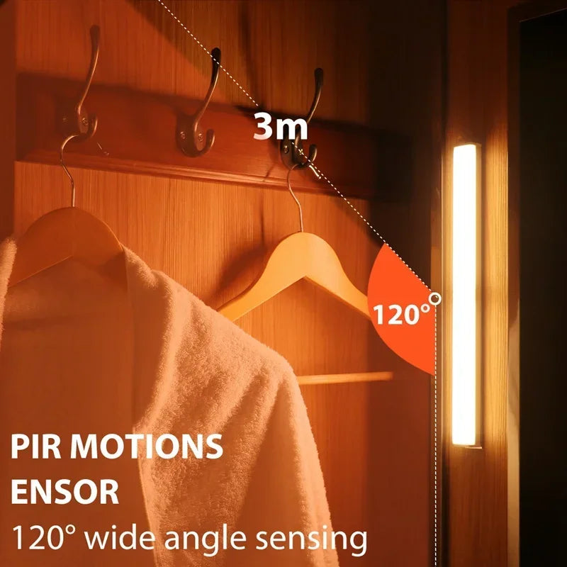 Motion Sensor LED Night Light with USB Charging Magnetic Mount Dimmable Under Cabinet Lighting for Stairway Wardrobe Convenience