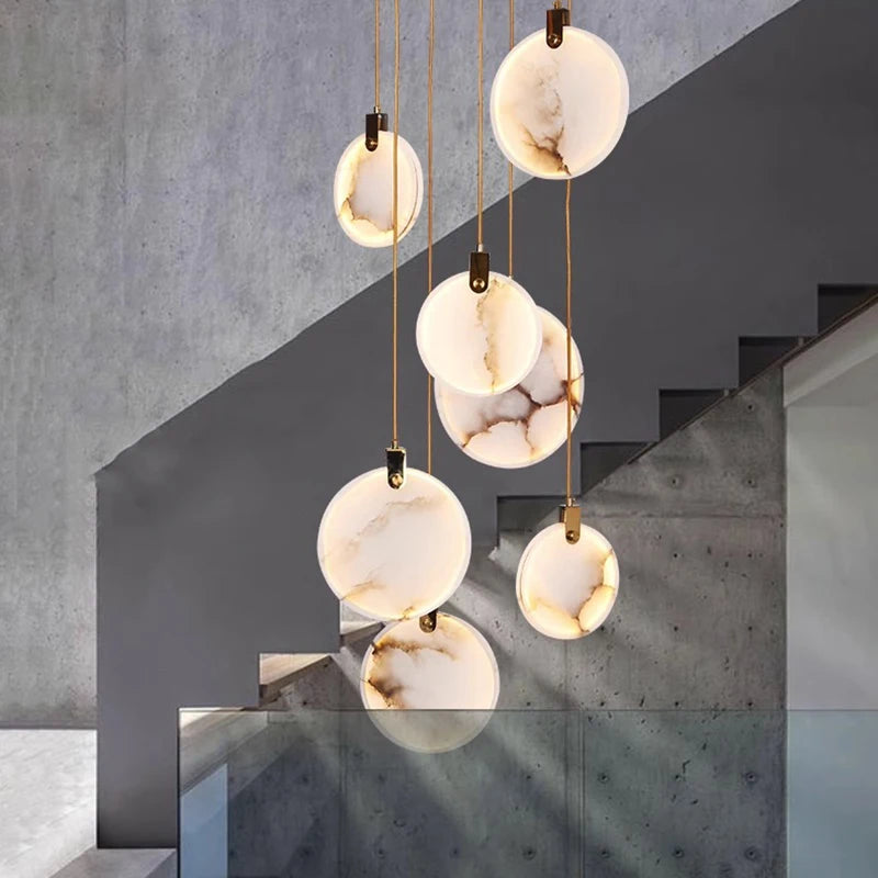 Modern Decorative Lighting Attic Lobby LED Chandelier Luxury Living Room Staircase Marble Pendant Light Villa Ceiling Chandelier