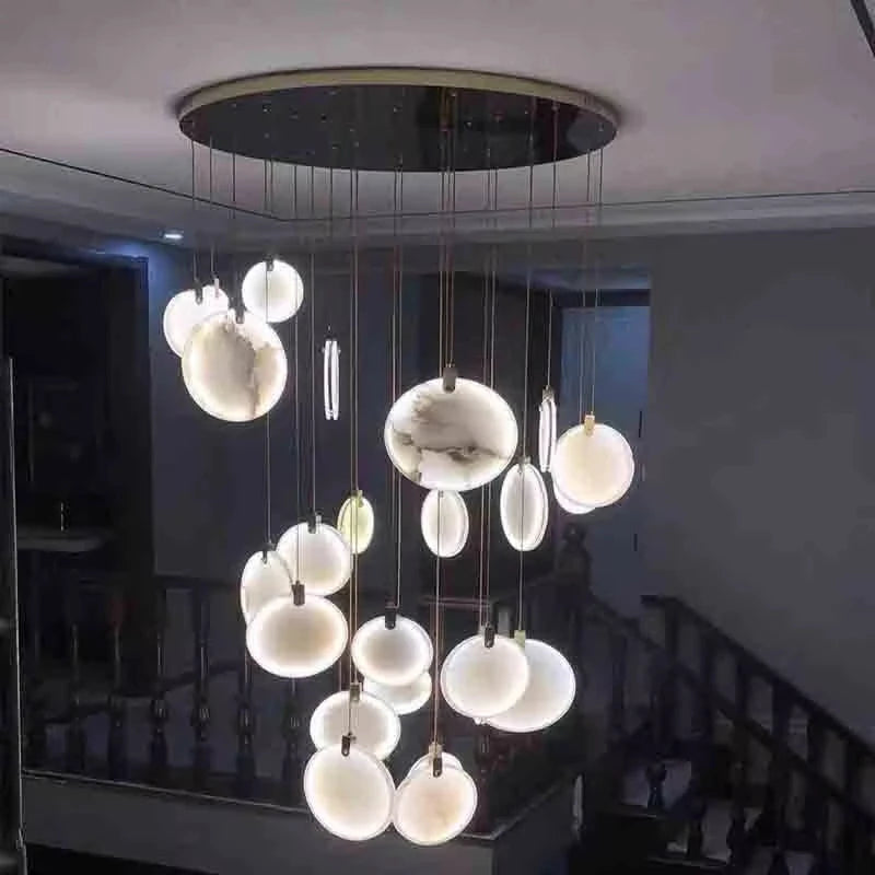 Modern Decorative Lighting Attic Lobby LED Chandelier Luxury Living Room Staircase Marble Pendant Light Villa Ceiling Chandelier