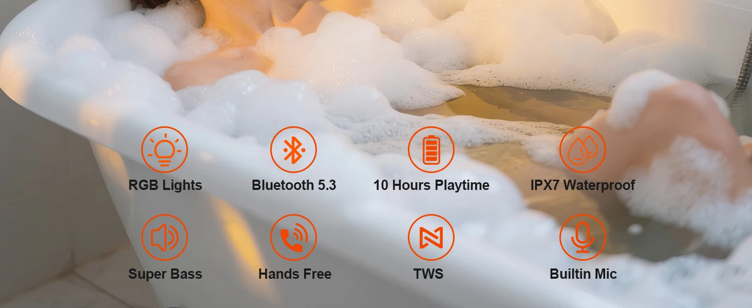 Bluetooth Shower Speaker, IP67 Waterproof Portable Speakers, Small Outdoor Speaker with LED Light, True Wireless Stereo for Home