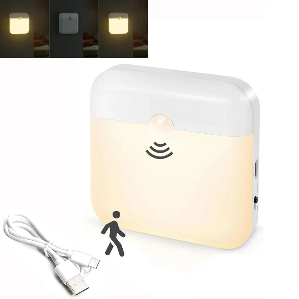 Motion Sensor Led Light Usb Charging Square Lamp for Bedroom Kitchen Stair Hallway Wardrobe Cupboard Lighting