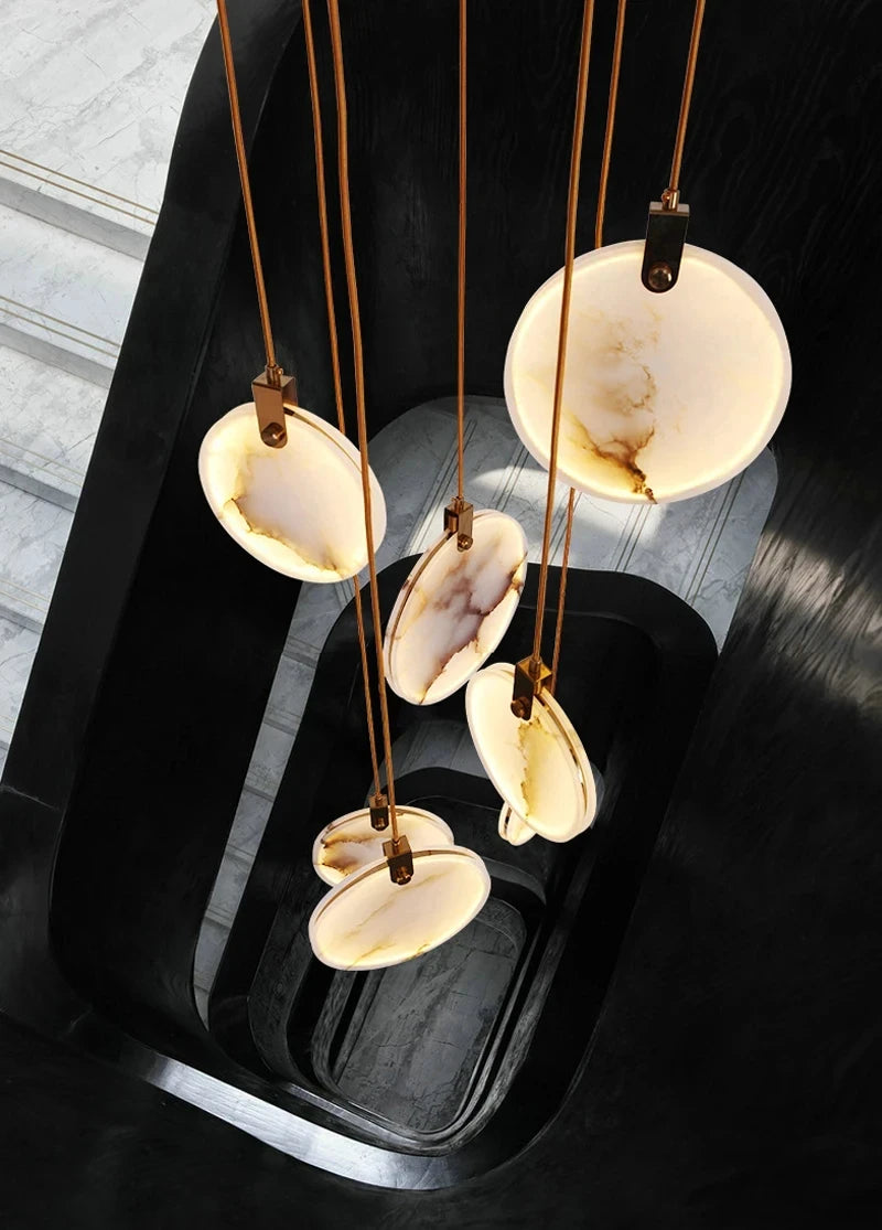 Modern Decorative Lighting Attic Lobby LED Chandelier Luxury Living Room Staircase Marble Pendant Light Villa Ceiling Chandelier