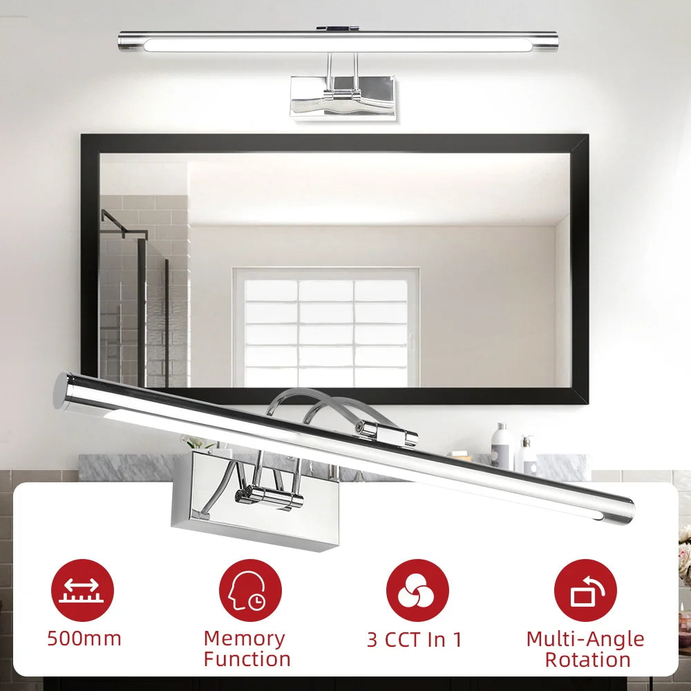 LED Mirror Light Bathroom Wall Lamp Waterproof Room Decoration 3 Colors Dimming Modern Mirror Lamp for Bedroom Vanity Washroom