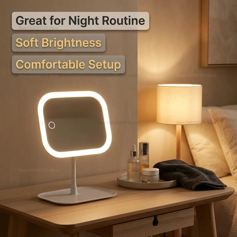 LED Intelligent Makeup Mirror with Light Folding Vanity Mirror for Women Bedroom Dorm Room Desk Beauty Mirror Gift