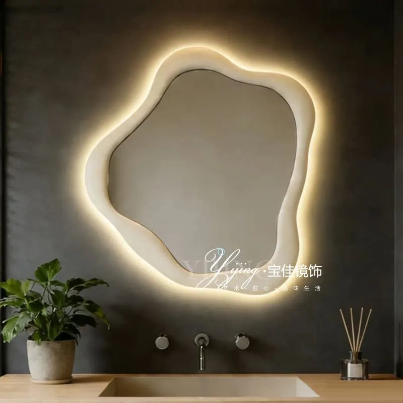 Smart Wall Lighted Bathroom Mirror Toilet Led Shower Irregular Wood Vintage Bathroom Mirror Baroque Ornate Home Furniture