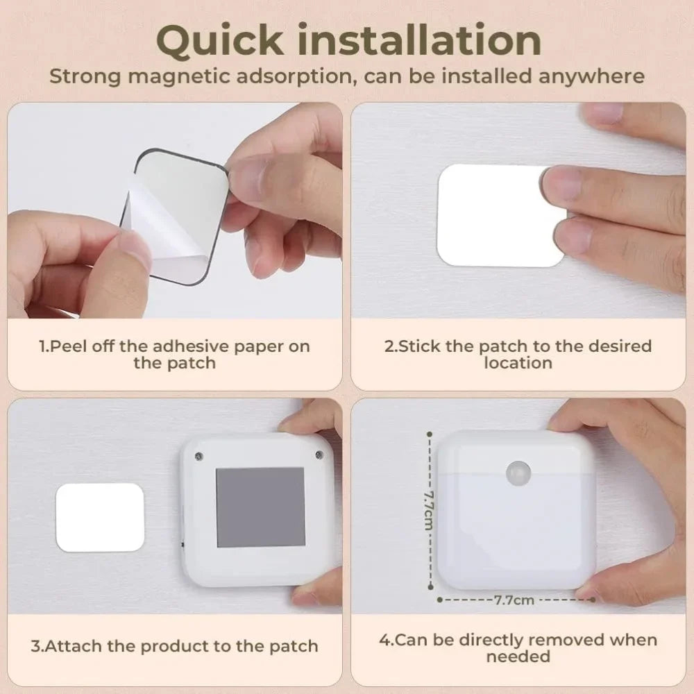 Motion Sensor Led Light Usb Charging Square Lamp for Bedroom Kitchen Stair Hallway Wardrobe Cupboard Lighting