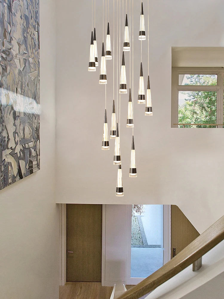 LED Attic Chandelier Villa Indoor Lighting Ceiling Pendant Modern Living Room Decorative Lamp Nordic Glossy Staircase Chandelier