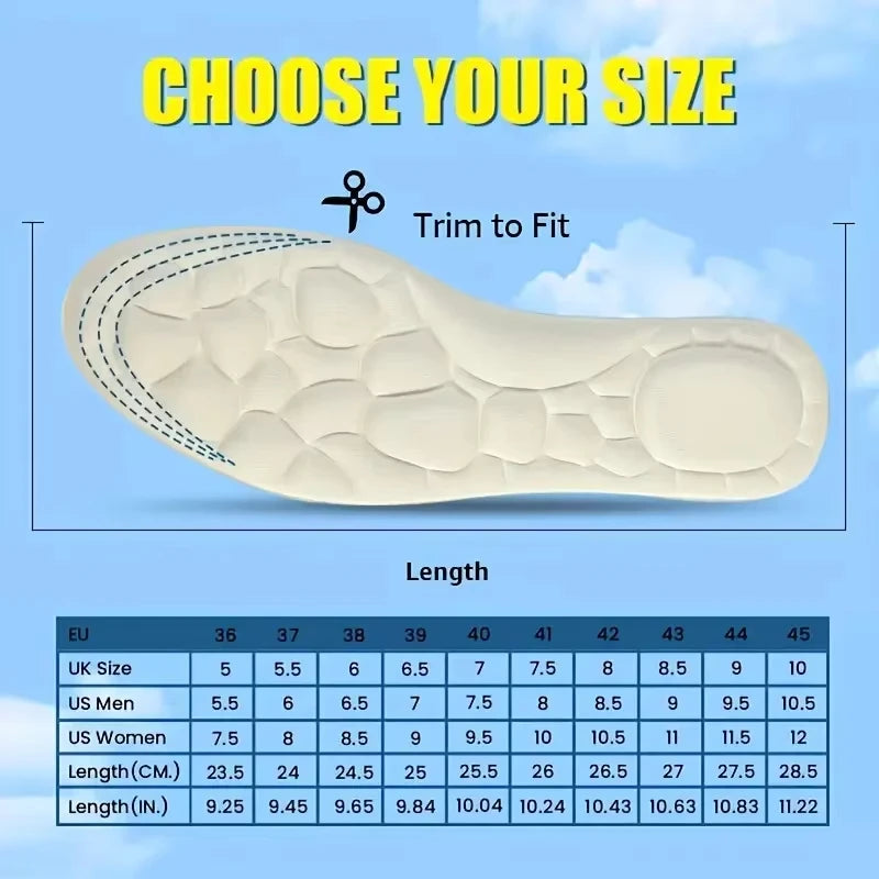 2 Pairs of Sport Insoles Soft Massage Memory Foam Insoles Comfortable Shock Absorption High Elasticity Breathable and Deodorant