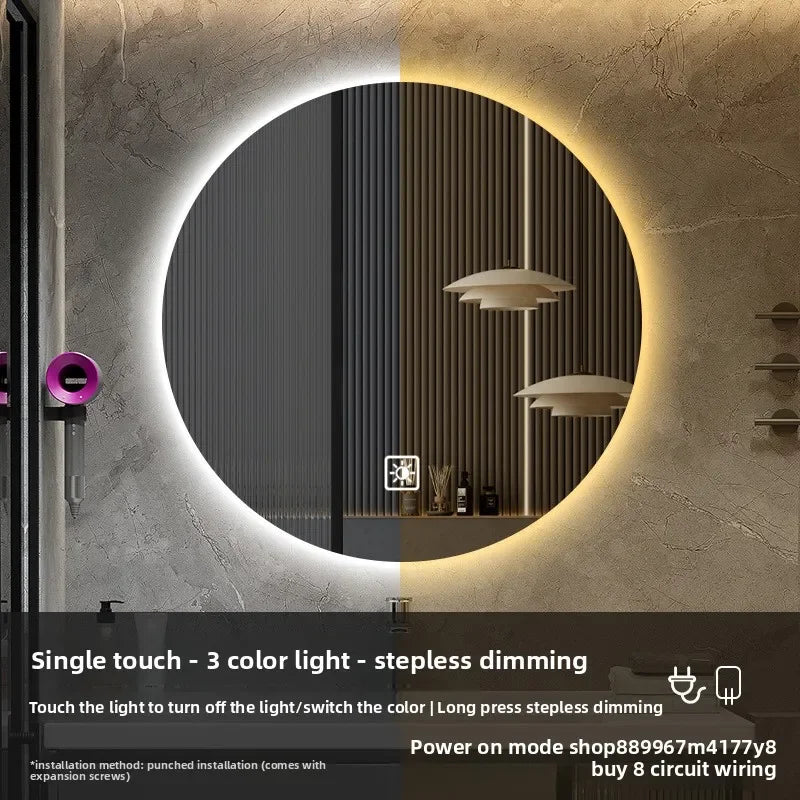 19 Inches Led Bathroom Anti-fog Luminous Makeup Sensor Wall Hanging Shower  Fashion Hotel Round Bathroom Mirror Intelligent