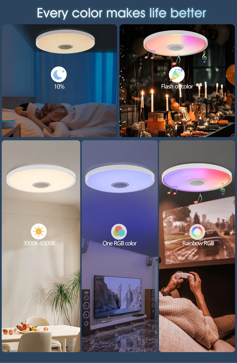 LED Smart Ceiling Lamps RGB APP Remote Control Dimming Modern Home Lighting Music Light with Speaker For Living Room Bedroom