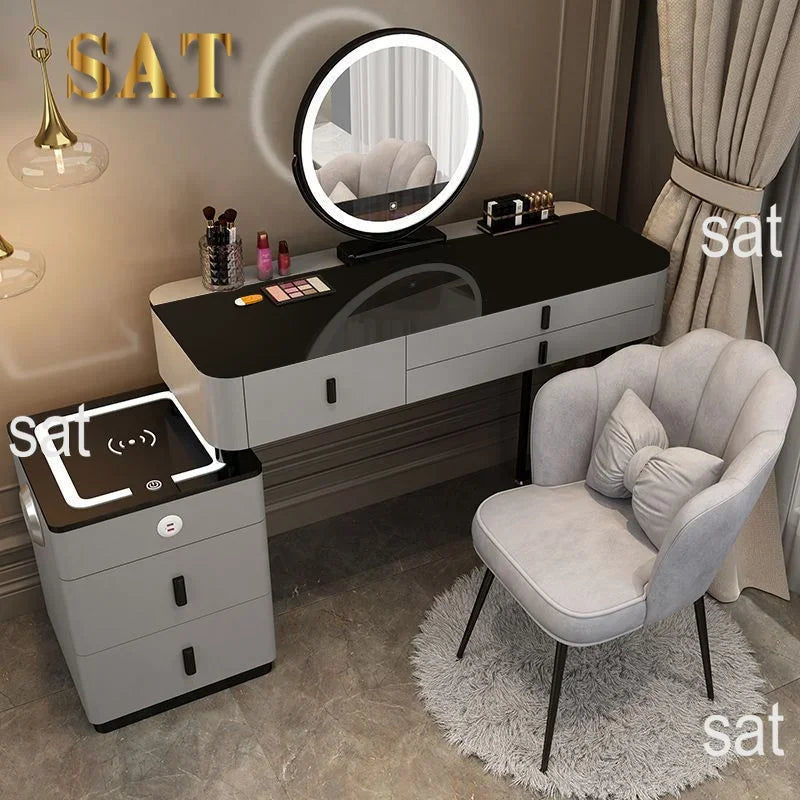 #Smart Bedroom Furniture Modern Simple Multi-functional Solid Wood Dressing Makeup Vanity Table With Wireless Charging